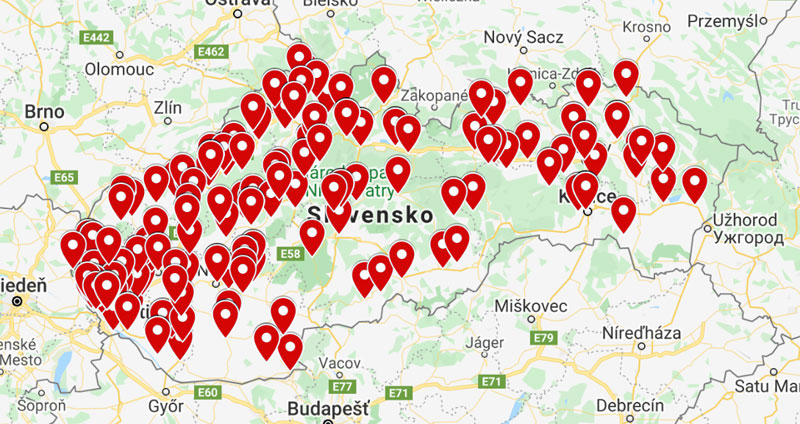 mapa pizzerii Slovensko